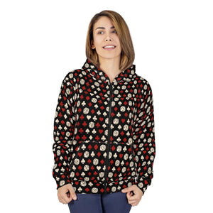 Stylish Unisex Zip Hoodie Cozy Casino Pattern for Men and Women Perfect Gift Fall Fashion Everyday Wear - Hoodies