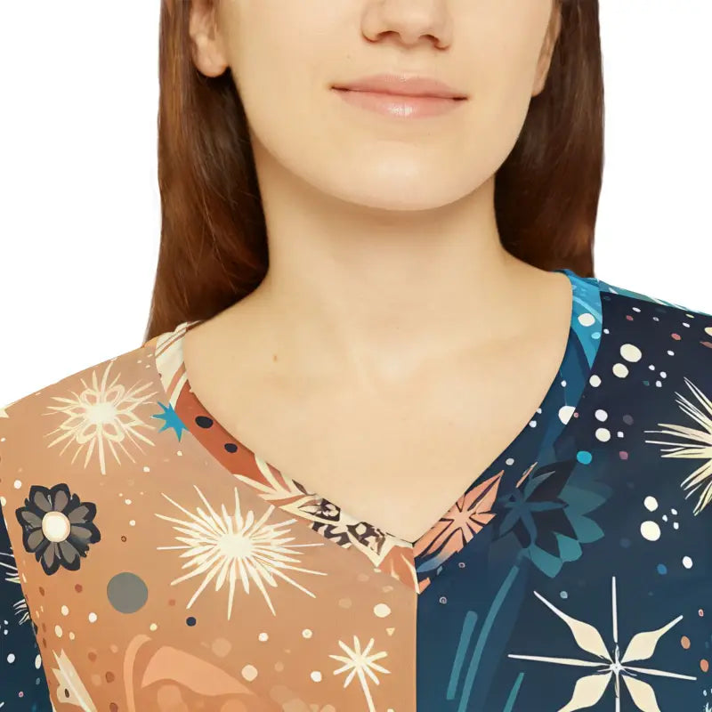 Festive V-neck Long Sleeve with Abstract Pattern Style