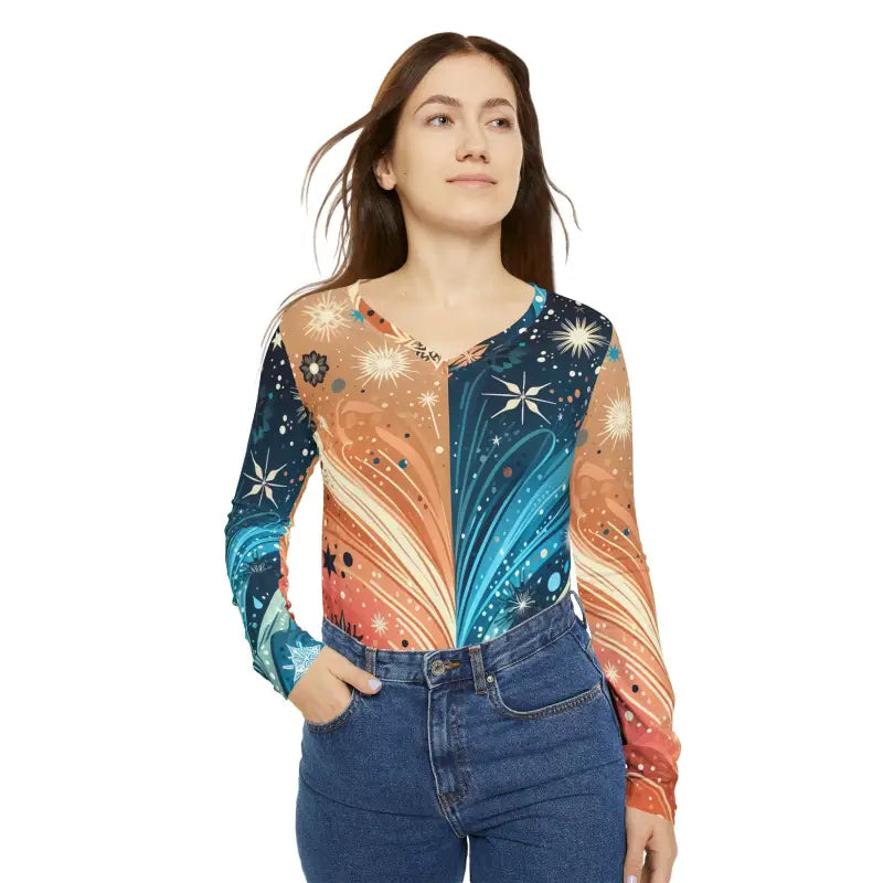 Festive V-neck Long Sleeve with Abstract Pattern Style