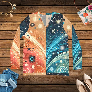 Festive Pattern Long Sleeve V-neck Top - Dipaliz - T-shirts