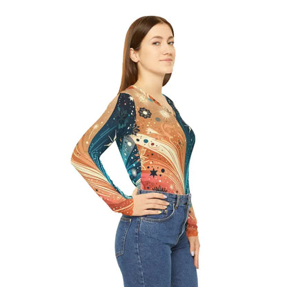 Festive V-neck Long Sleeve with Abstract Pattern Style