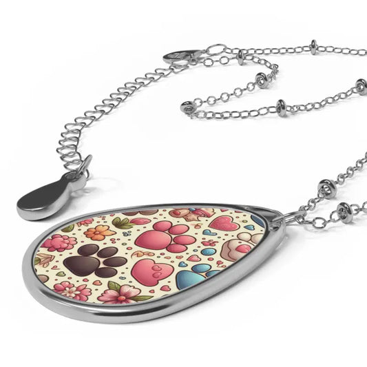 Stylish Zinc Alloy Oval Necklace with Paw Prints - one Size / Silver Accessories