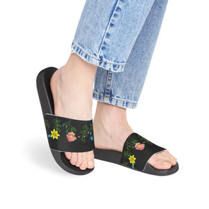 Women’s Pu Slide Sandals Floral Design Summer Comfort - Dipaliz - Black / us 6
