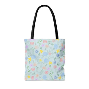 Blue Floral Pattern Tote Bag Summer Style Essential - Dipaliz - Bags