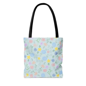 Blue Floral Pattern Tote Bag Summer Style Essential - Dipaliz - Bags