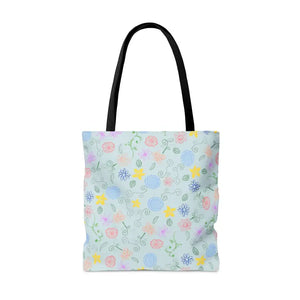 Blue Floral Pattern Tote Bag Summer Style Essential - Dipaliz - Bags