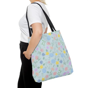 Blue Floral Pattern Tote Bag Summer Style Essential - Dipaliz - Large - Bags