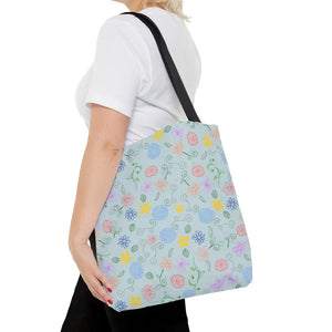 Blue Floral Pattern Tote Bag Summer Style Essential - Dipaliz - Medium - Bags