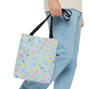 Blue Floral Pattern Tote Bag Summer Style Essential - Dipaliz - Small - Bags