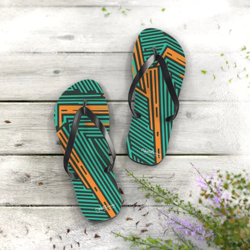 Summer Ready: Comfy Green & Orange Striped Flip Flops - Shoes