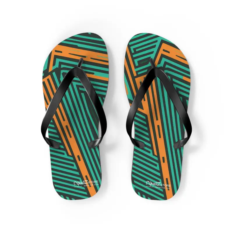 Summer Ready: Comfy Green & Orange Striped Flip Flops - Shoes