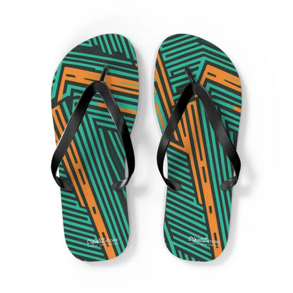 Summer Ready: Comfy Green & Orange Striped Flip Flops - Shoes