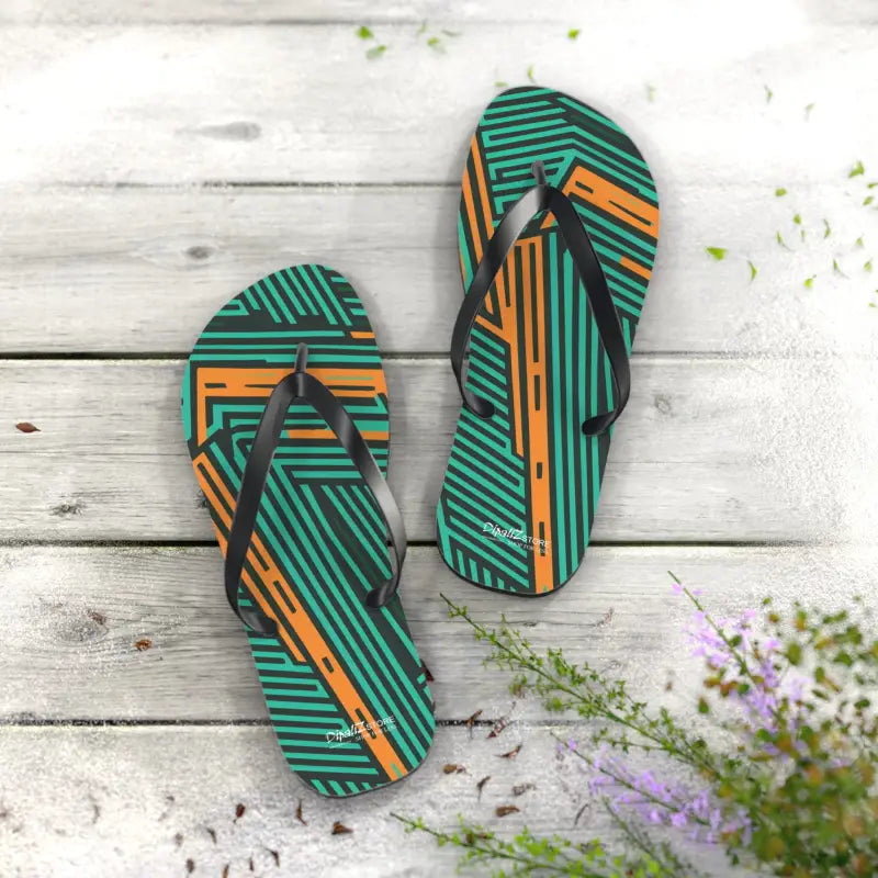 Summer Ready: Comfy Green & Orange Striped Flip Flops - Shoes