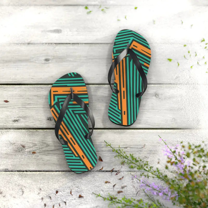 Summer Ready: Comfy Green & Orange Striped Flip Flops - Shoes