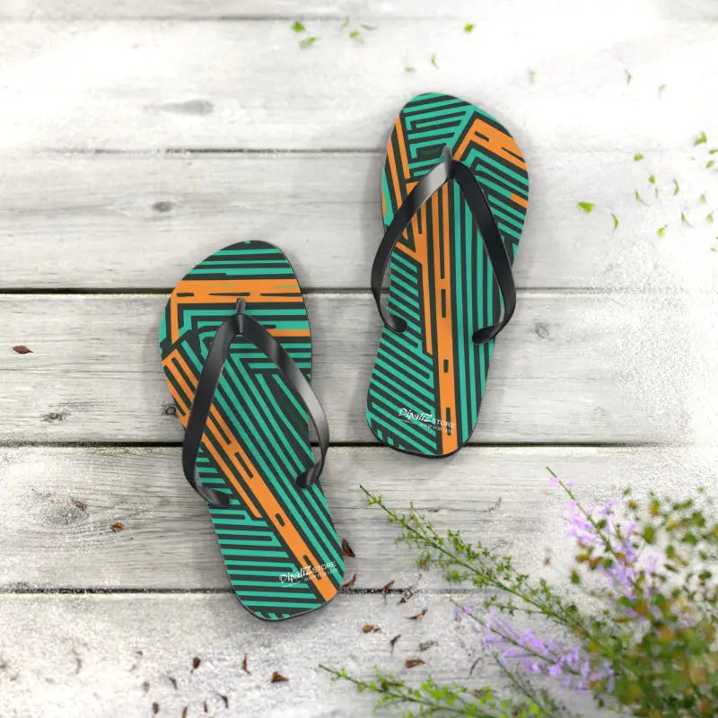 Summer Ready: Comfy Green & Orange Striped Flip Flops - Shoes