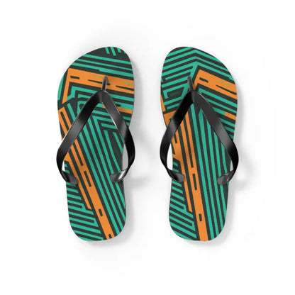 Summer Ready: Comfy Green & Orange Striped Flip Flops - Shoes