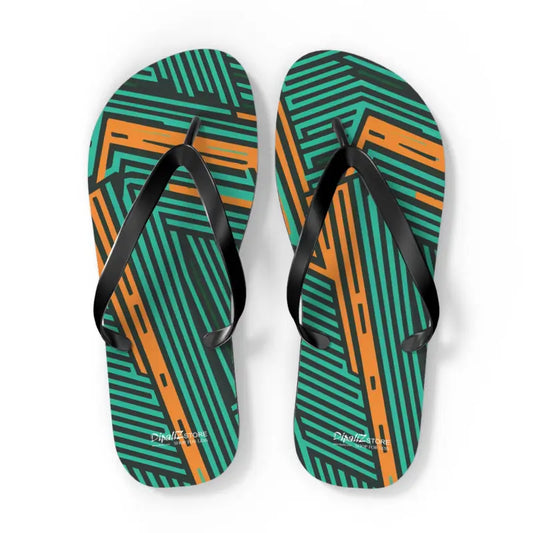 Summer Ready: Comfy Green & Orange Striped Flip Flops - Shoes