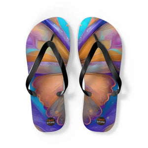 Unisex Flip Flops - Butterfly Purple Orange Rubber Sole - Dipaliz - l / Black Sole - Slippers