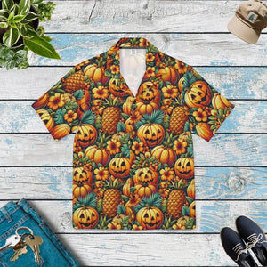 Hawaiian Camp Shirt Jack Lantern Palm Leaves Summer Party Dipaliz - Xs - Shirts