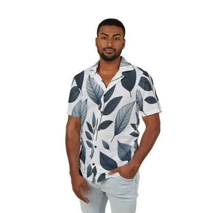 Summer Vibes: Men’s Hawaiian Camp Shirt - Leaf Print - Shirts