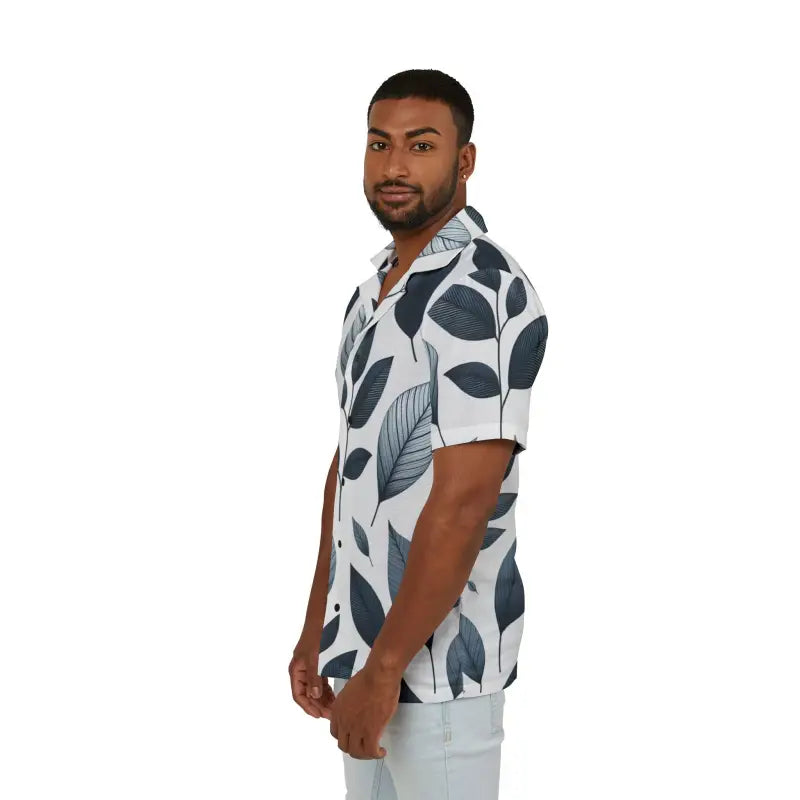 Summer Vibes: Men’s Hawaiian Camp Shirt - Leaf Print - Shirts