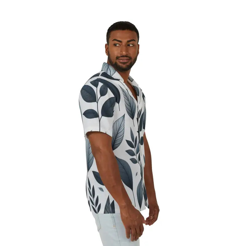 Summer Vibes: Men’s Hawaiian Camp Shirt - Leaf Print - Shirts