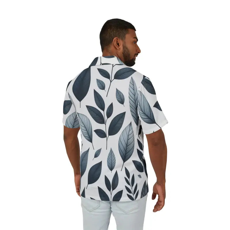 Summer Vibes: Men’s Hawaiian Camp Shirt - Leaf Print - Shirts