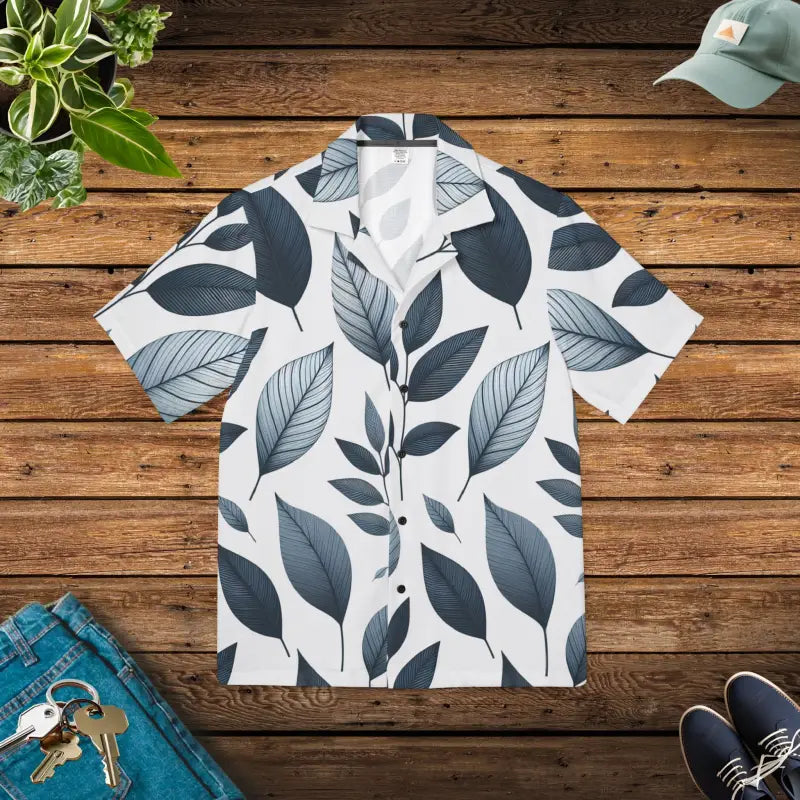 Summer Vibes: Men’s Hawaiian Camp Shirt - Leaf Print - Xs Shirts