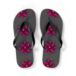 Unisex Flip Flops Pink Flowers Bold Summer Style - Dipaliz - l / Black Sole - Slippers
