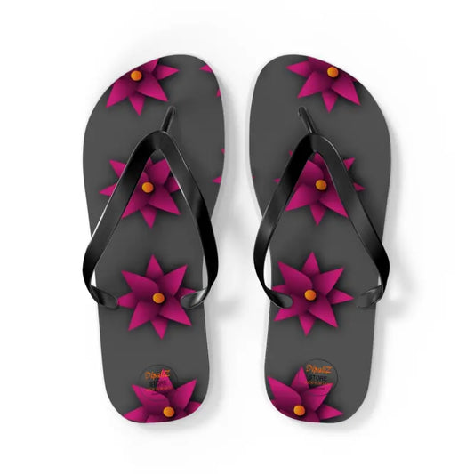 Sun-kissed Pink Flowers Unisex Flip Flops - Summer Bliss - l / Black Sole Shoes