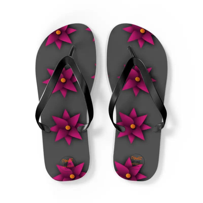 Sun-kissed Pink Flowers Unisex Flip Flops for Summer Bliss - l / Black Sole Shoes