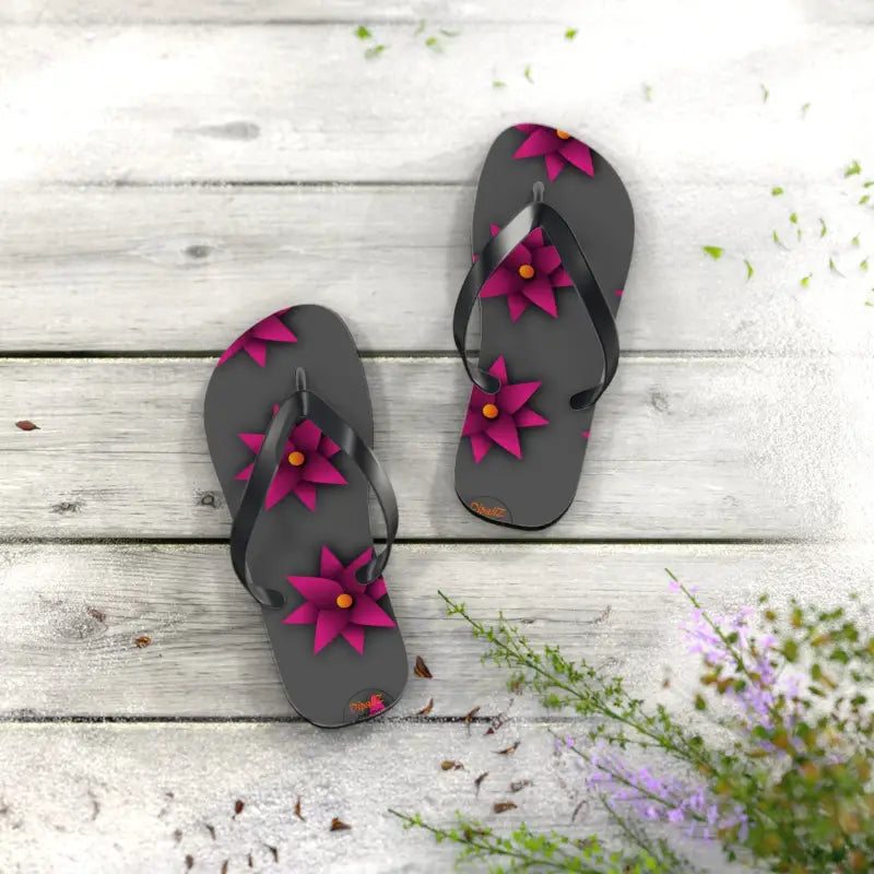 Sun-kissed Pink Flowers Unisex Flip Flops for Summer Bliss - Shoes