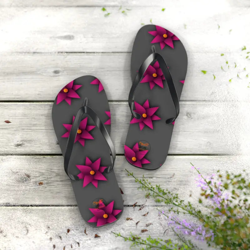 Sun-kissed Pink Flowers Unisex Flip Flops for Summer Bliss - Shoes