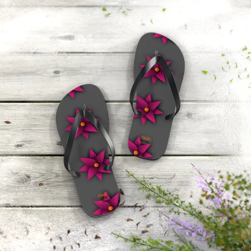 Sun-kissed Pink Flowers Unisex Flip Flops for Summer Bliss - Shoes