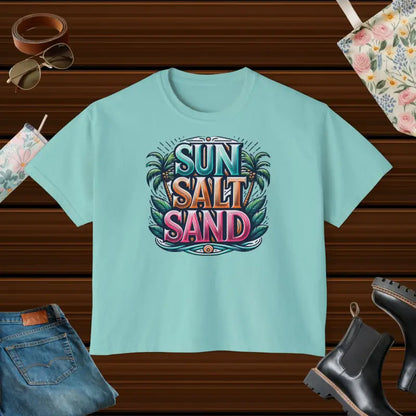 Sun Salt Sand Boxy Tee: Comfy Vibes with Flowy Rolled Cuffs - Chalky Mint / s T-shirt