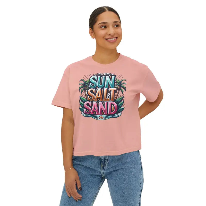 Sun Salt Sand Boxy Tee: Comfy Vibes with Flowy Rolled Cuffs - T-shirt