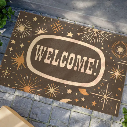 Welcome Guests with Sun Moon Stars Coir Coconut Doormat - 24’’ x 16’’ Home Decor