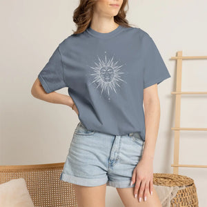 Sunface Graphic T-shirt - Vintage Celestial Moon & Sun Design