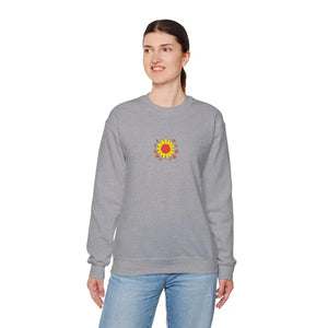 Cozy Fall Sweatshirt Sunflower Embroidered Heavy Blend Crewneck Dipaliz - Sweatshirts