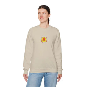 Cozy Fall Sweatshirt Sunflower Embroidered Heavy Blend Crewneck Dipaliz - Sweatshirts