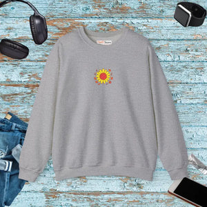 Cozy Fall Sweatshirt Sunflower Embroidered Heavy Blend Crewneck Dipaliz - s / Sport Grey - Sweatshirts