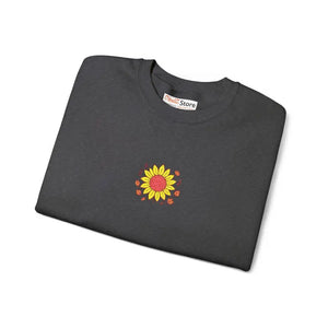 Cozy Fall Sweatshirt Sunflower Embroidered Heavy Blend Crewneck Dipaliz - Sweatshirts
