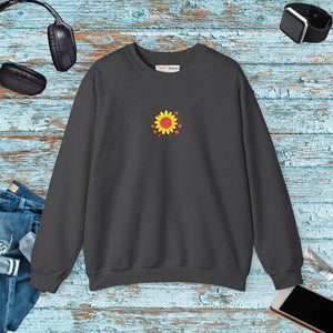 Cozy Fall Sweatshirt Sunflower Embroidered Heavy Blend Crewneck Dipaliz - l / Dark Heather - Sweatshirts