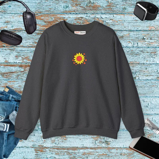 Cozy Fall Sweatshirt - Sunflower Warmth | Dipaliz - l / Dark Heather - Sweatshirts