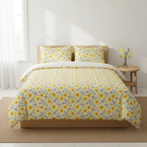 Sunflower Floral Duvet – Cotton Bedding Set - Dipaliz - Sets