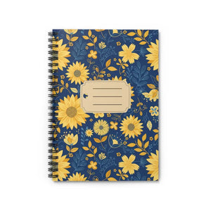 Paper Products - Sunflower Floral Spiral Notebook - Vintage Ruled Journal - Dipaliz one Size