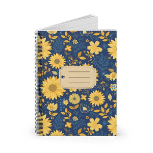 Paper Products - Sunflower Floral Spiral Notebook - Vintage Ruled Journal - Dipaliz one Size
