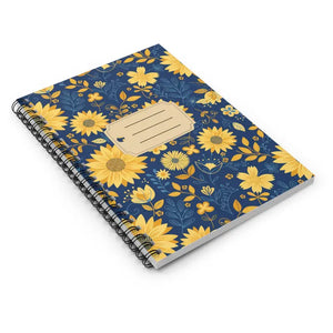 Paper Products - Sunflower Floral Spiral Notebook - Vintage Ruled Journal - Dipaliz one Size