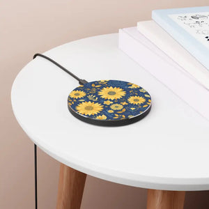 Accessories - Sunflower Floral Wireless Charger - Blue Yellow Qi Pad - Dipaliz Round / one Size