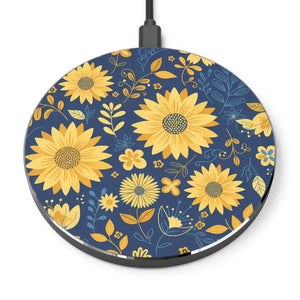 Accessories - Sunflower Floral Wireless Charger - Blue Yellow Qi Pad - Dipaliz Round / one Size